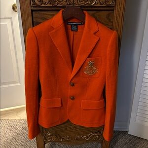 Ralph Lauren Vibrant Orange Blazer with Gold Crest